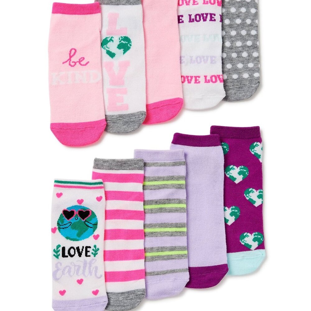 Girls Go Green Earth - Low Cut Socks, 10 Pack - Styles & Colors Vary - NWT